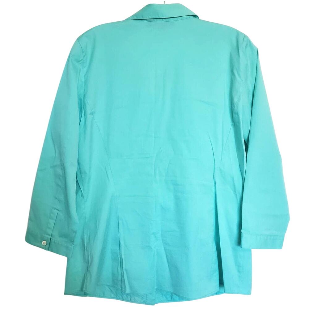 Lafayette 148 Teal Top 10 Collar Pleated Button Shirt 10 Stretch Career Casual - Picture 4 of 5